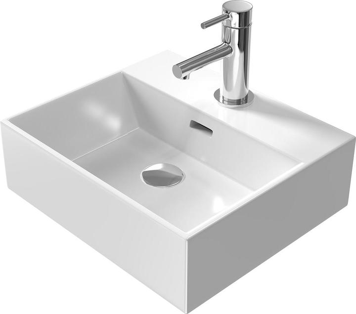 Produktbild Emke Aufsatzwaschbecken Keramik Waschbecken Eckiger Hängewaschbecken Waschtisch, Modernes Design für (415 mm, 360 mm)