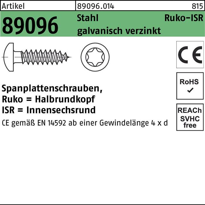 Spaanplaatschroef R 89096 HAKO binnenzeskant 5 x 90 -T25 Verzinkt staal (200 Schroeven per stuk)