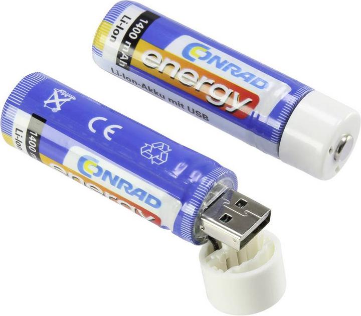 Produktbild Conrad energy Li-Ion-Akku 18650 mit USB, 2er (3.70 V, 1400 mAh)