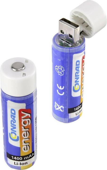 Produktbild Conrad energy Li-Ion-Akku 18650 mit USB, 2er (3.70 V, 1400 mAh)