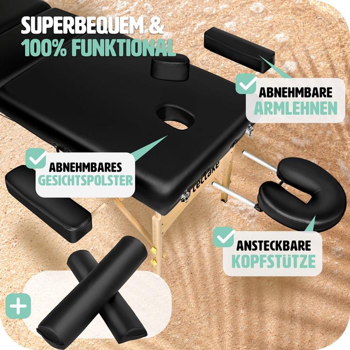 Actual product image tectake 3-zone massage table set Somwang with 7.5cm padding, castors and wooden frame