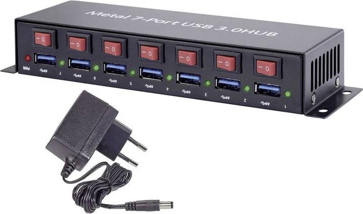 Renkforce 7 Port USB 3 Hub Metall, schaltbar (USB-B, 7 Ports)