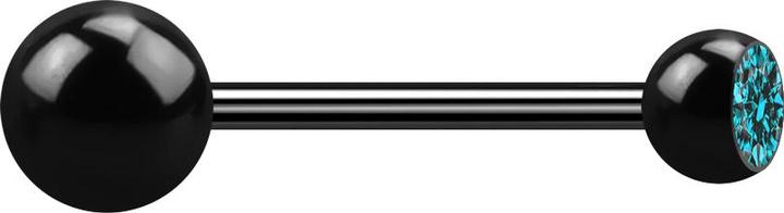Star Piercing Micro Barbell schwarz mit Kugel und Kugeln Kristall aqua (ohne Messing, Chirurgenstahl 316L)