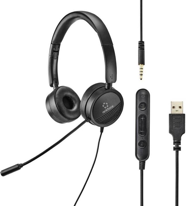 Renkforce Micro-casque USB stéréo supra-aural noir (Filaire, USB-A)