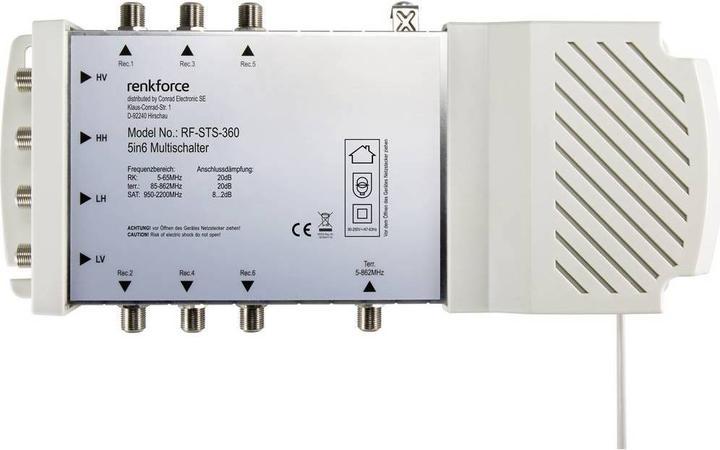 Produktbild Renkforce RF-STS-360 SAT Multischalter Eingänge (Multischalter): 5 (4 SAT/1 terrestrisch) Teilnehmer-Anzahl: 6 (Multischalter)