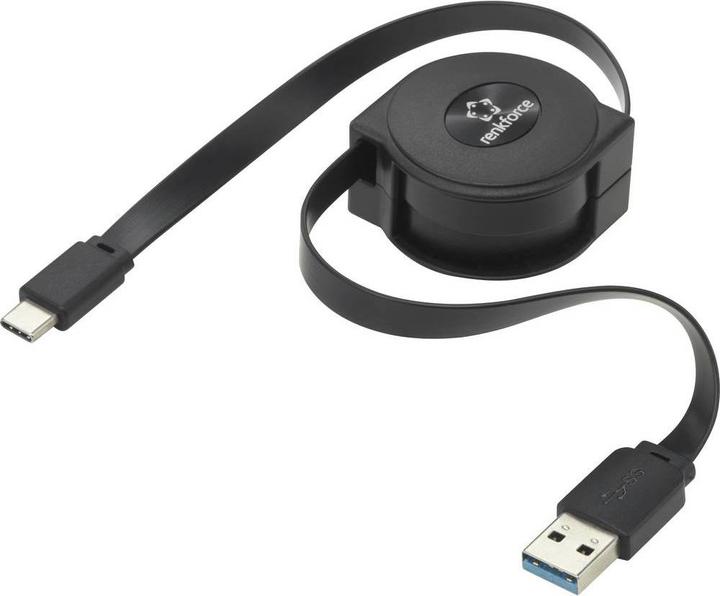 Actual product image Renkforce Retractable USB 3 cable to USB-C of 0.8 m (0.80 m, USB 3.2 Gen 1, 10 W)