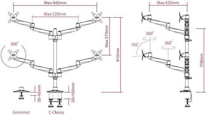 Actual product image SpeaKa Professional SuperSwivel 4X Monitor Holds (Table, 27")