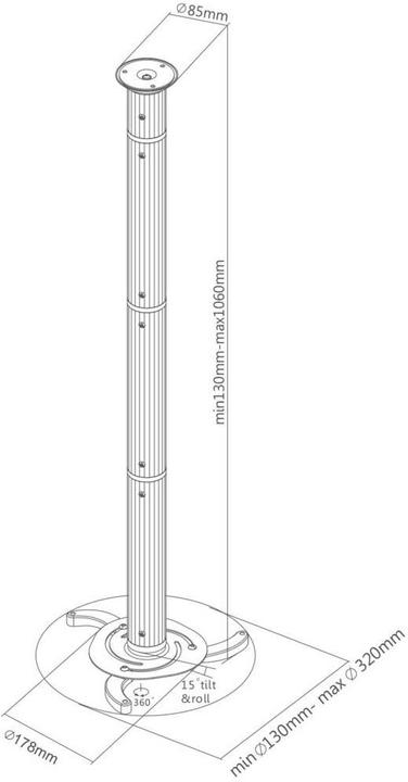 Image du produit SpeaKa Professional Support plafond pour vidéoprojecteur, hauteur réglable de 13 à 106 cm (Plafond)