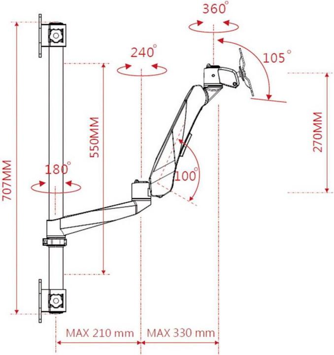 Produktbild SpeaKa Professional SuperFlex Monitorhalter höhenverstellbar, Wandmontage mit Gasdruck-Technik (Wand, 30")