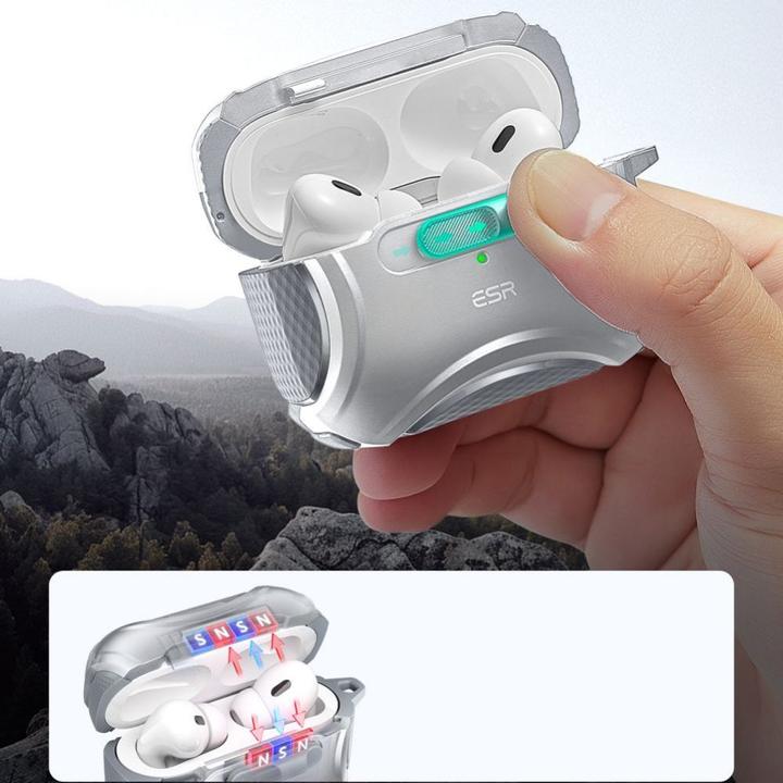 Image du produit ESR Étui Cyber Flicklock Halolock MagSafe pour Airpods Pro 1/2 - Argenté (Couvercle de l'étui de chargement)