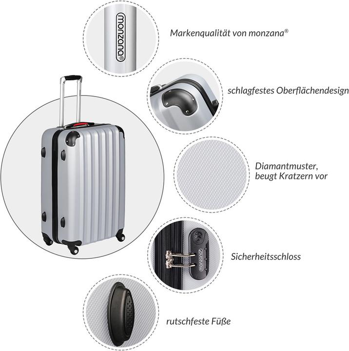 Immagine prodotto Monzana Set di valigie (89 l, Bagaglio a mano (fino a 50 litri), M (50 - 90l), L (90 - 115l))