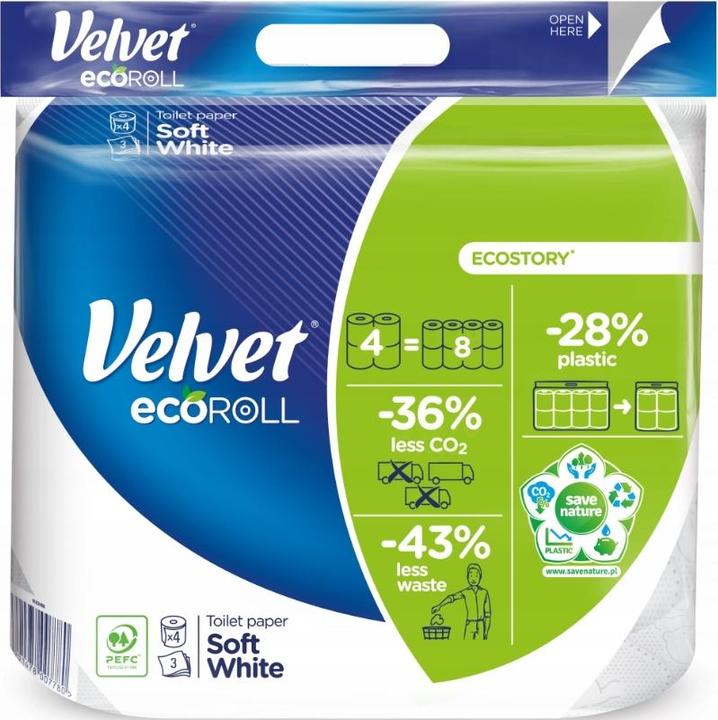 Immagine prodotto Velvet Carta igienica bianca morbida Ecoroll, 4 rotoli (4 x)