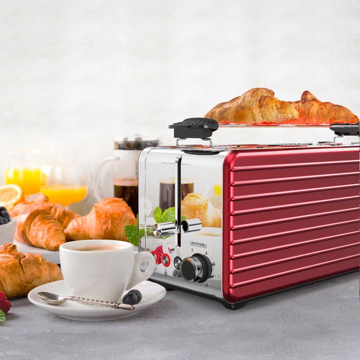 Image du produit Arendo Grille-pain à fente longue pour 4 tranches, 1500 W, acier inoxydable, chauffe brioche, DESAYUNO (Prise UE)