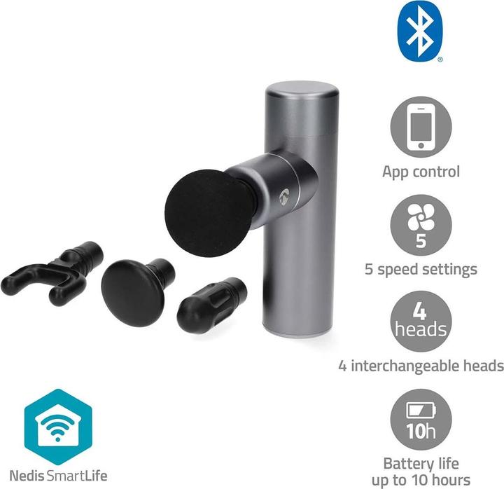 Immagine prodotto Nedis Pistola per massaggio sportivo SmartLife - Funzionamento a batteria - Ricaricabile - 5 modalità di