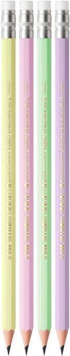 Produktbild Bic EVOLUTION PASTEL Bleistifte HB rosa, lila, grün, gelb mit Radierer, 10 St. (HB, 12 x)