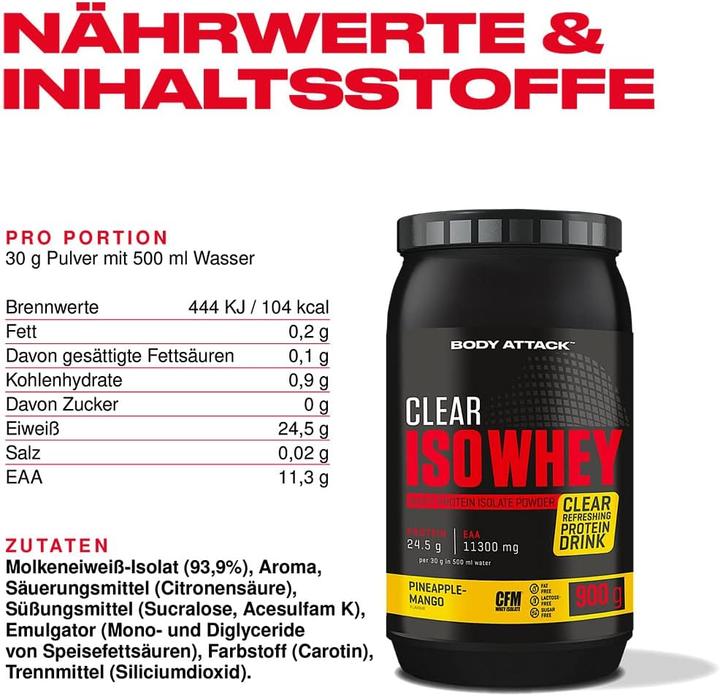 Actual product image Body Attack Clear Iso Whey (900G can) (Pineapple & Mango, 1 pcs., 900 g)