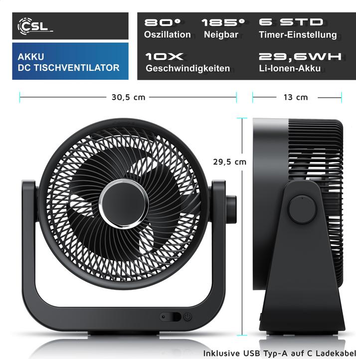 Produktbild CSL Akku Tischventilator, USB Mini Desk Fan, Schreibtischventilator, sehr leise, Fernbedienung, Timer (51 dB)