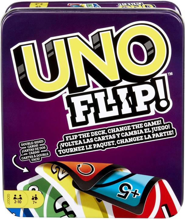Actual product image Mattel Games UNO Flip in robuster Metalldose (Multilingual)