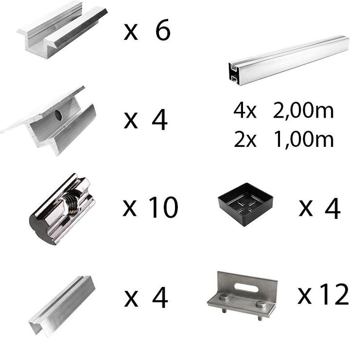 Immagine prodotto Offgridtec Befestigungskit mit Stehfalzklemmen für Schrägdachmontage 4 Solarpanele Rahmenhöhe 35mm