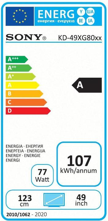 Etichetta energetica Sony KD43XG8096 (1.09", LCD, 4K, 2019)