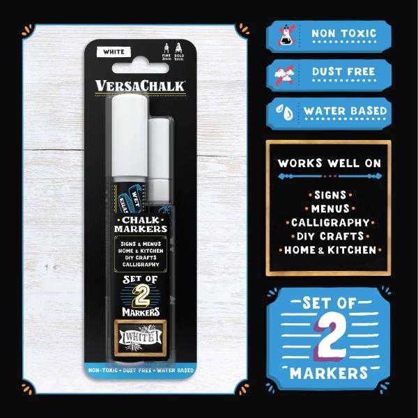 Produktbild VersaChalk - Kombi Set mit 2 weissen Kreidemarkern 3mm + 5mm (Weiss, 5 mm, 2 x)
