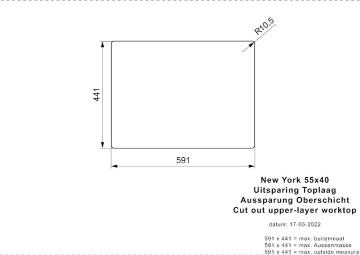 Produktbild Reginox Rechteckiges Spülbecken, Edelstahl Seidenglanz Küchenspüle New York 55x40 cm, R36075 (Einbauspüle, 40.30 cm, 59 cm)