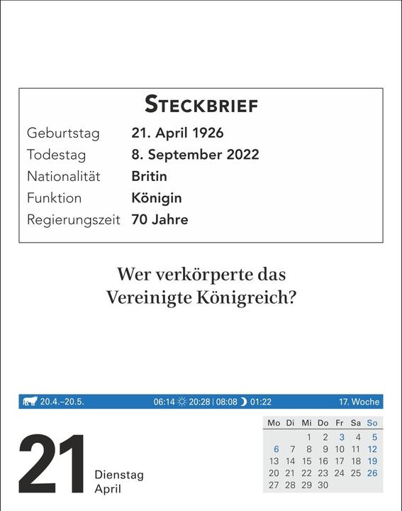 Actual product image Harenberg Wissen Tagesabreisskalender 2026 - Quizfragen aus Geschichte, Politik, Kultur, Technik und Spor (11 x 14 cm, German)