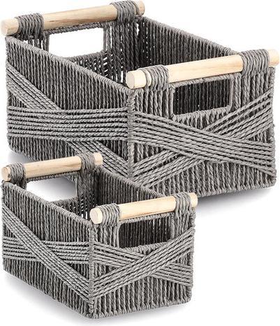 Productafbeelding Zeller Present Opbergmand, geweven papier/hout, grijs (1 x)