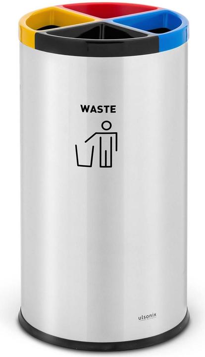 Actual product image Ulsonix Rubbish Bin - round - with separation system - stainless steel / plastic - silver / black / blue / (45 l)