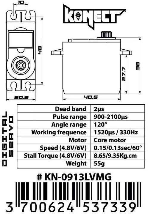 Nutritional values and ingredients Konect Standard servo 0913LVMG 9.3 kg, 0.13 s, digital