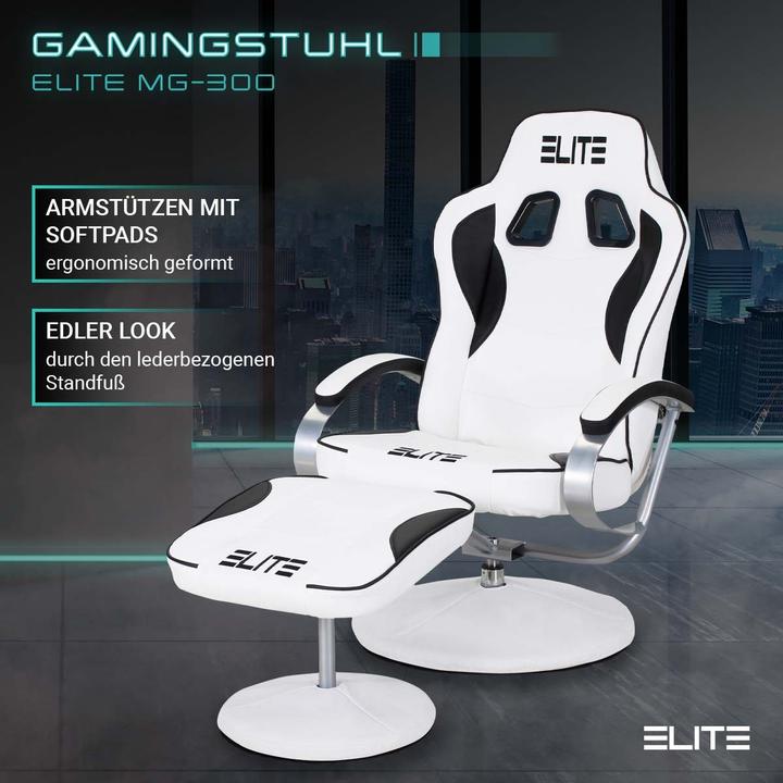 Produktbild Elite Gaming-Sessel MG-300 Gamer Chair Zocker Stuhl Bürostuhl Racing Gamingstuhl (Weiss/Schwarz)