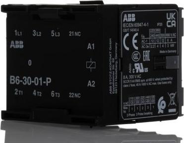 Image du produit ABB B6-30-01-P B Contacteur de puissance / bobine 240 V, 3 pôles 3 contacts NO / 20 A, unité de contrôle