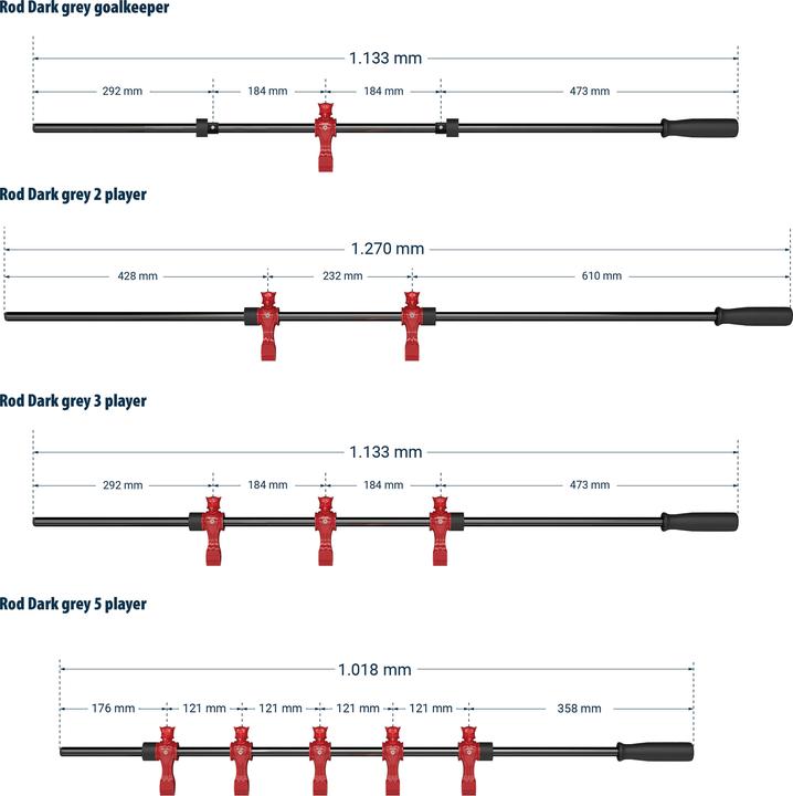 Image du produit Sportime Table de baby-foot de compétition Barre Black Dragon brillante ou mate, 16 mm