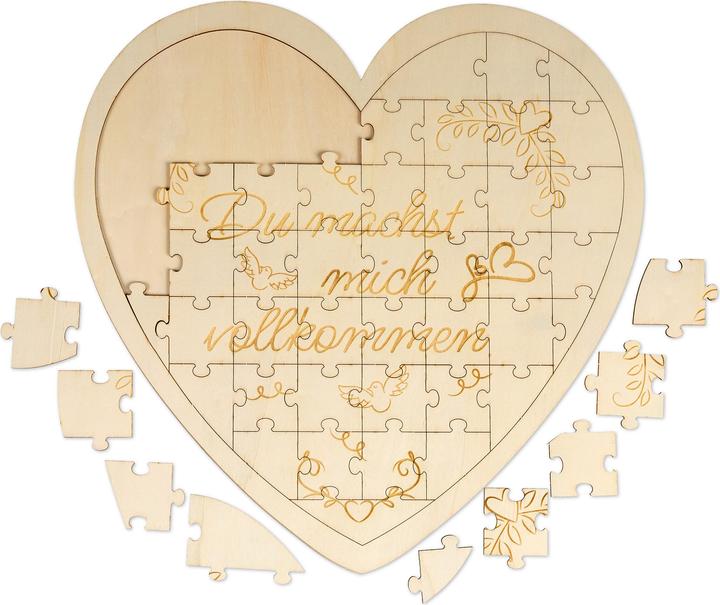 Relaxdays - Herzpuzzle mit graviertem Spruch, Design: D, Hellbraun (49 Teile)