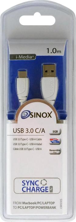 Produktbild Sinox i-Media - USB-Kabel - USB Typ A (Stecker) auf USB-C (Stecker) reversibel - USB 3.0 - 1 m - wei (1 m, USB 3.2 Gen 1)