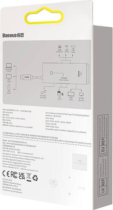 Actual product image Baseus Hub OS Lite 6-Port (Type-C to HDMI+USB3.0*2+PD+SD/TF) (black) (USB-C, 6 Ports)