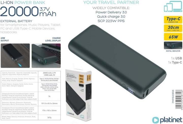 Actual product image Platinet Powerbank LED display black (20000 mAh, 65 W, 65 Wh)