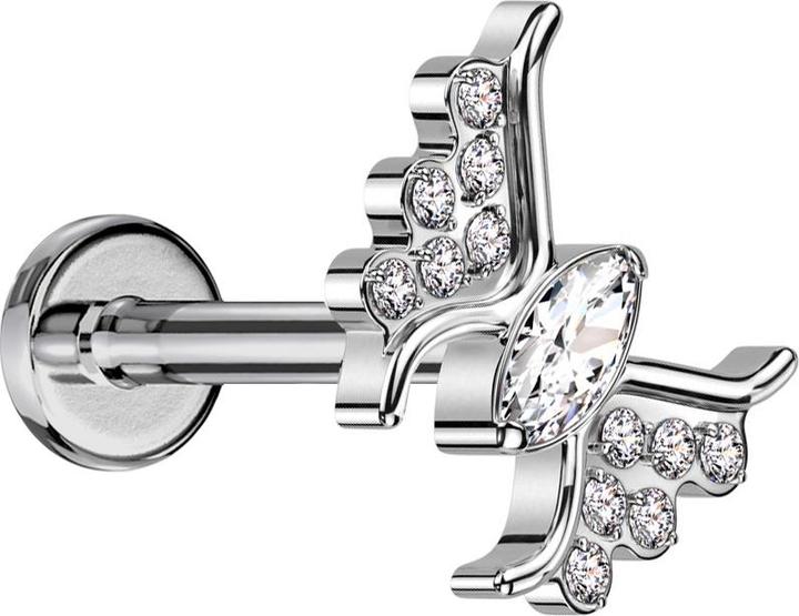 Star Piercing Micro Labret Innengewinde silber Schmetterling silber Kristall silber (ohne Messing, Titan G23)