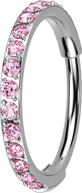 Actual product image Star Piercing Micro segment ring hinged silver side crystals pink (Titanium G23, without brass)