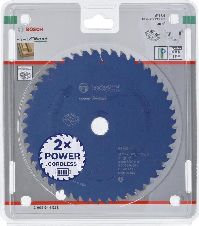 Produktbild Bosch Professional Zubehör Akku-Kreissägeblatt Expert for Wood, 184 x 1,6/1 x 20, 48 Zähne