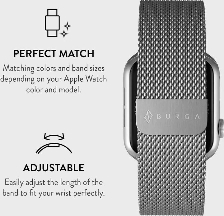 Actual product image Burga Apple Watch Band Metal Mesh Silver 38mm / 40mm / 41mm (Milanaise RVS vlechtwerk)