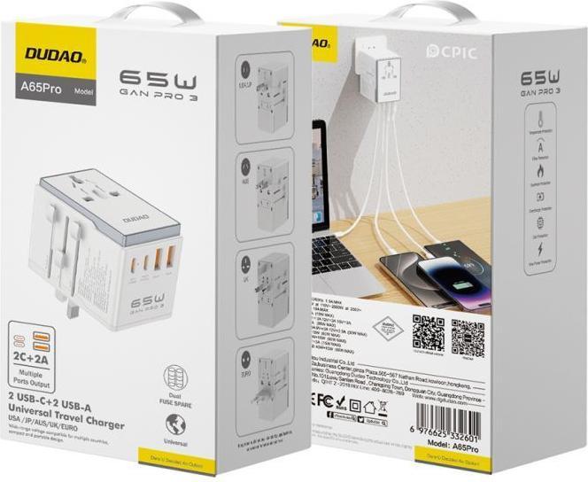 Immagine prodotto Dudao Adattatore universale da viaggio A65Pro Bianco
