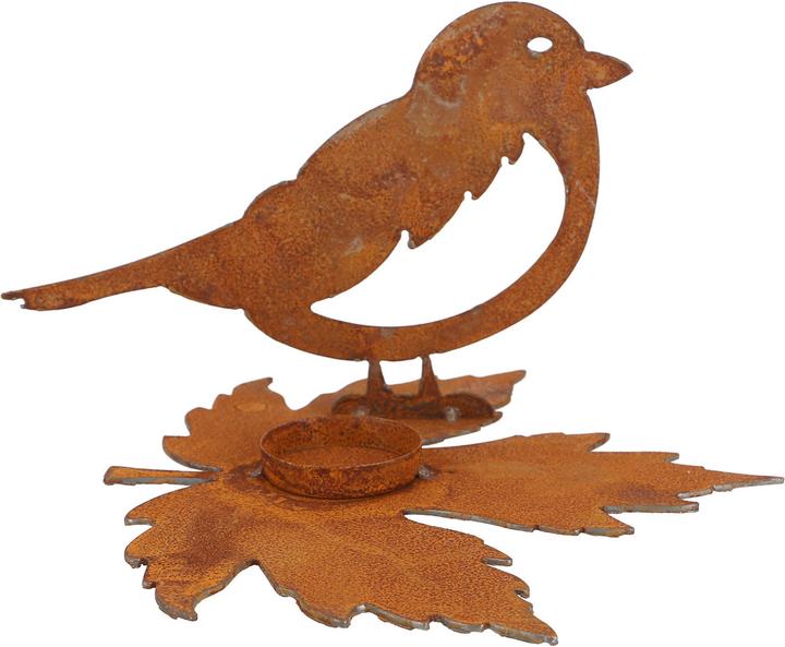 Produktbild Natura Punto Teelichthalter aus Metall in Rostoptik Vogel auf Blatt, Höhe 15 cm (14 x 15 cm)