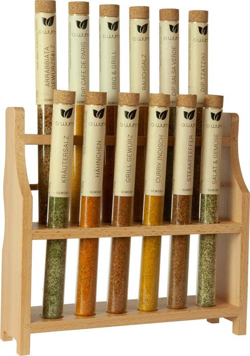 Produktbild Casativo Reagenzglasständer aus Buchenholz für 12 Gläser, 21 x 8 x 20 cm (Diverse Gewürze)