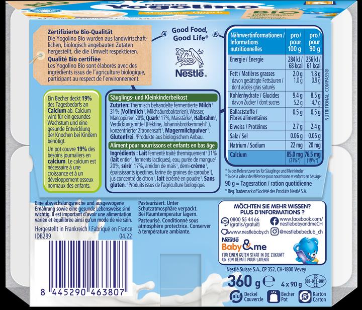 Nutritional values and ingredients Yogolino Organic Mango Curd 6 months (360 g)