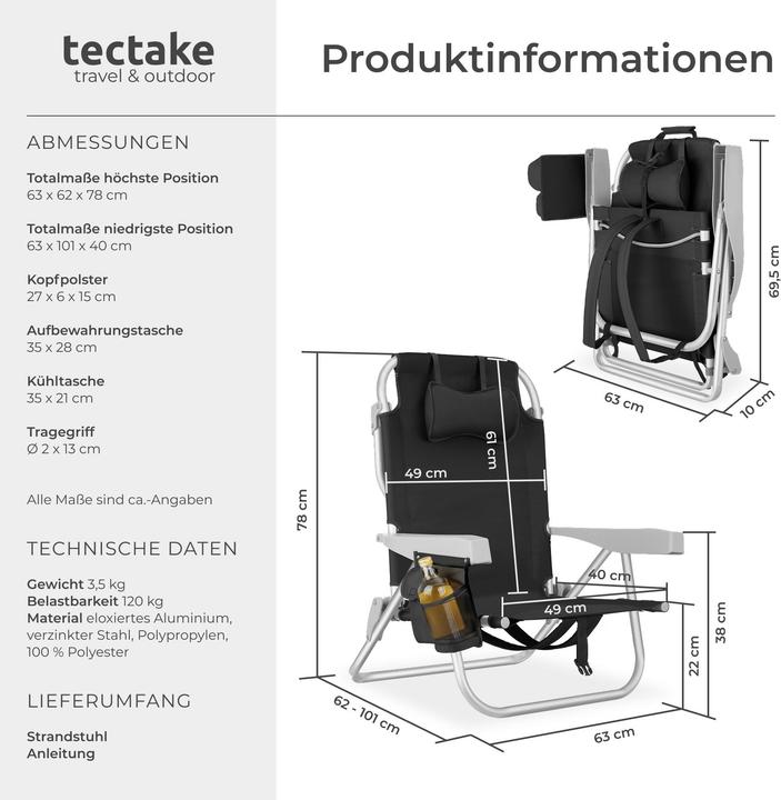 Image du produit tectake chaise de plage Coral, pliable avec fonction sac à dos