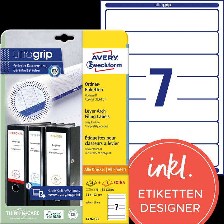 Actual product image Avery L4760-25 Labels 38x192mm