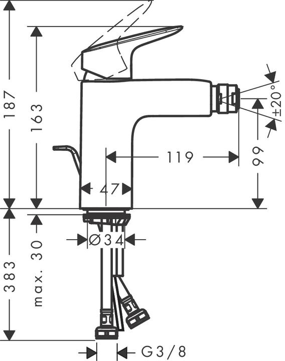 Actual product image hansgrohe Logis single-lever bidet mixer 100 with pop-up waste