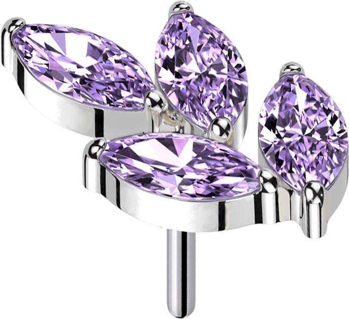 Star Piercing Threadless Blatt silber vier Kristalle violett (ohne Messing, Titan G23)
