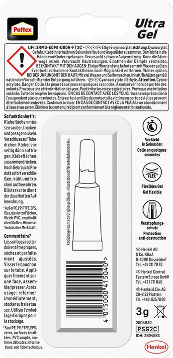Produktbild Pattex Sekundenkleber Ultra Gel (3 g, 3 ml)